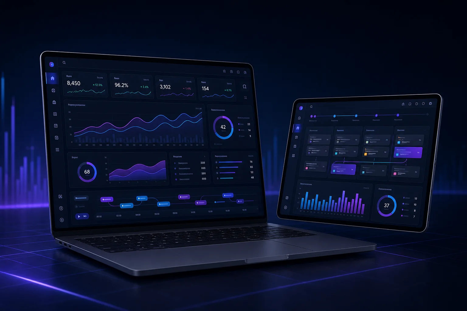 Concept d'interface SaaS avec tableau de bord analytique