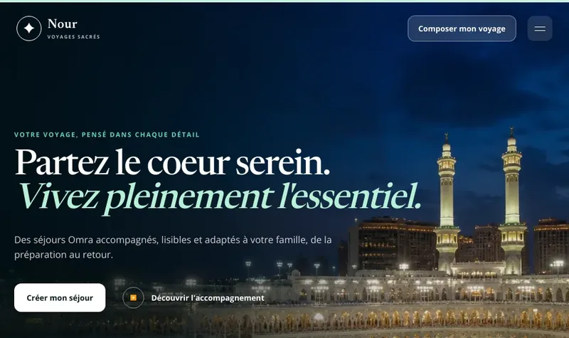 Accueil du site de voyage Nour Voyages réalisé par YZ Automation